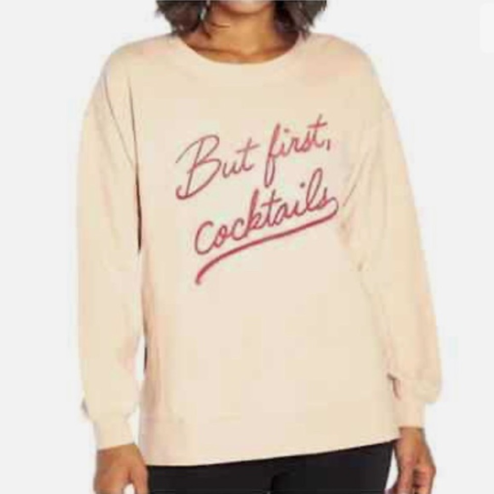 🎉HP👉NWT WILDFOX XS Statement crewneck Sweatshirt. “But first, Cocktails” - Picture 3 of 13